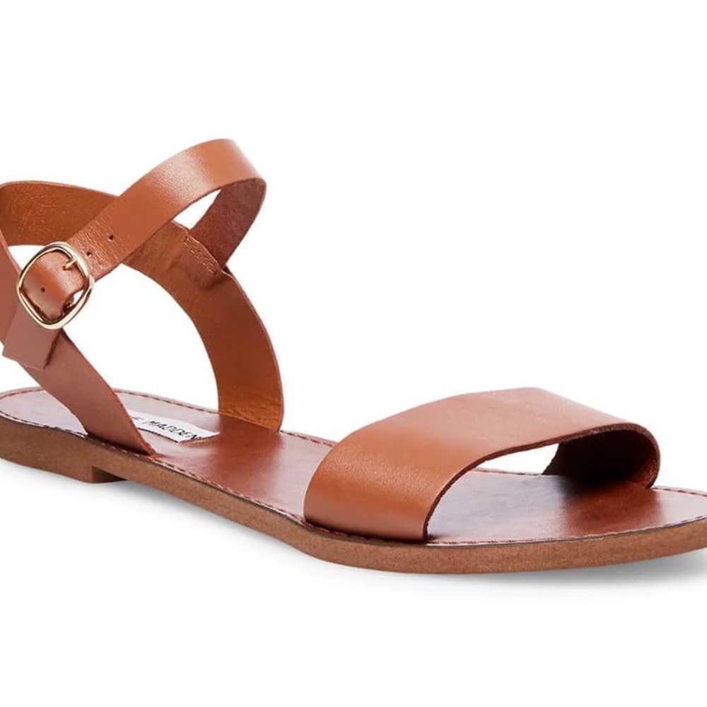 Steve madden tan leather slip on sandals